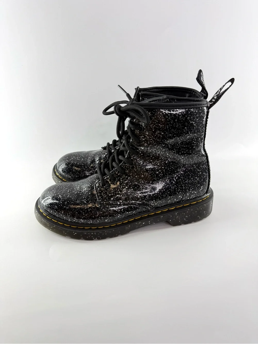 Dr. Martens Junior 1460 Glitter Patent Leather Combat Boots Black Size US 3